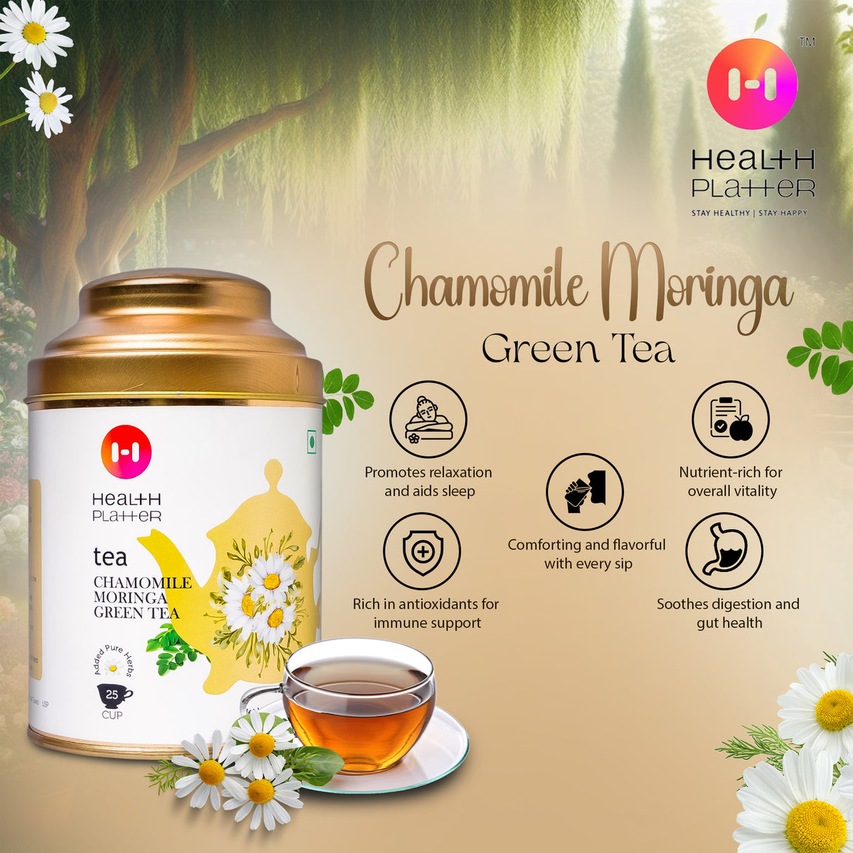 Health Platter Chamomile Moringa Green Tea Wholeleaf Tea